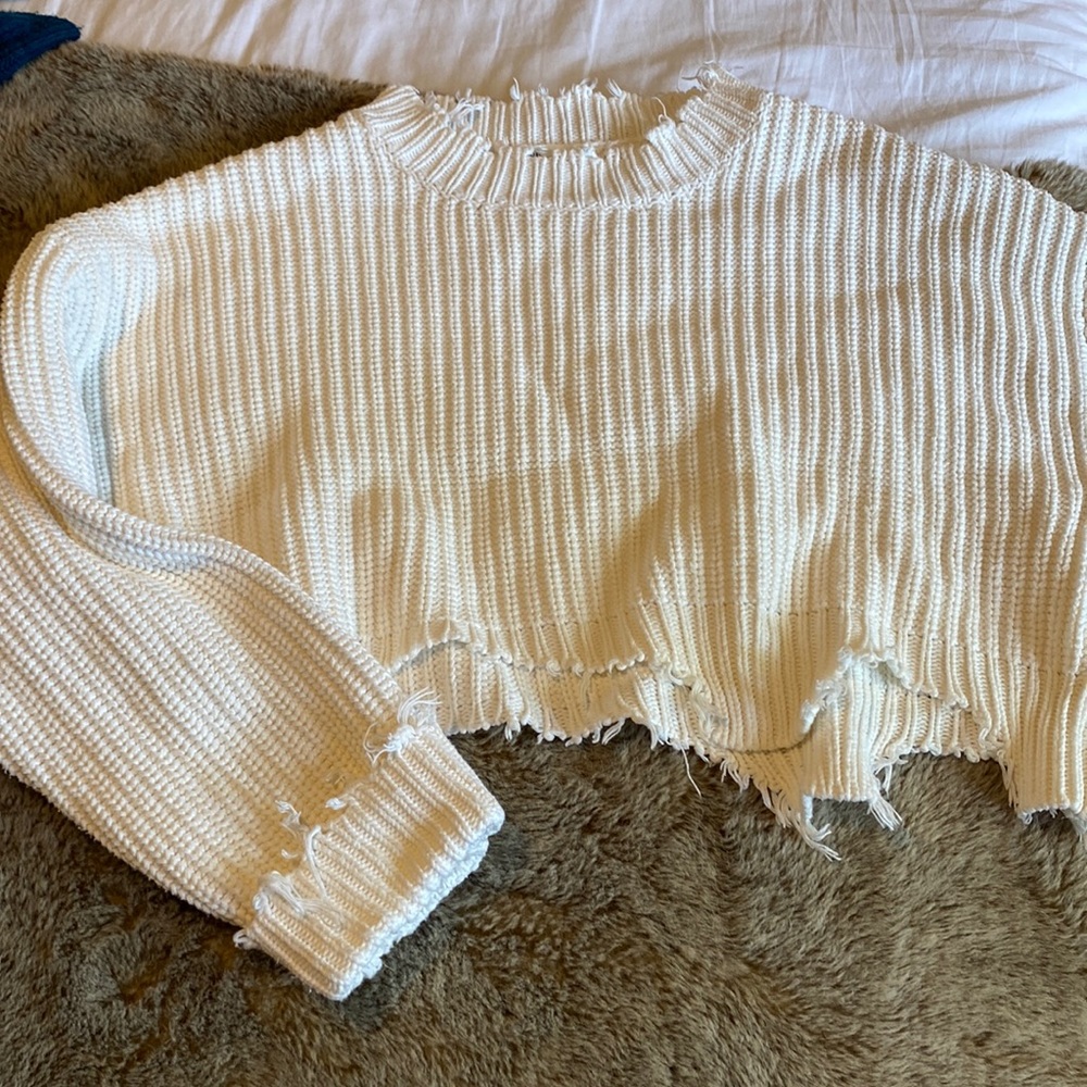 Wild honey knitted white ripped sweater